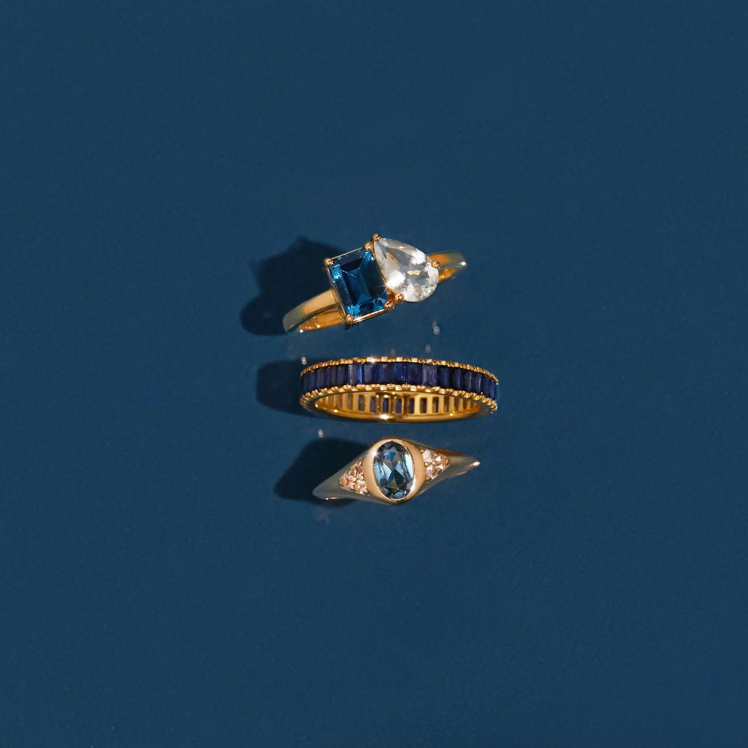 Lab Grown Blue Sapphire Baguette Eternity Ring NikNenz™ Premium Gold & Diamonds