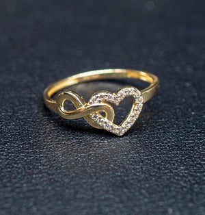 10K Real Solid Yellow Gold Infinity Heart Ring, 10K Solid Gold Women Heart Ring, Infinity Symbol Gemstone Gold Ring, Valentine'S Day