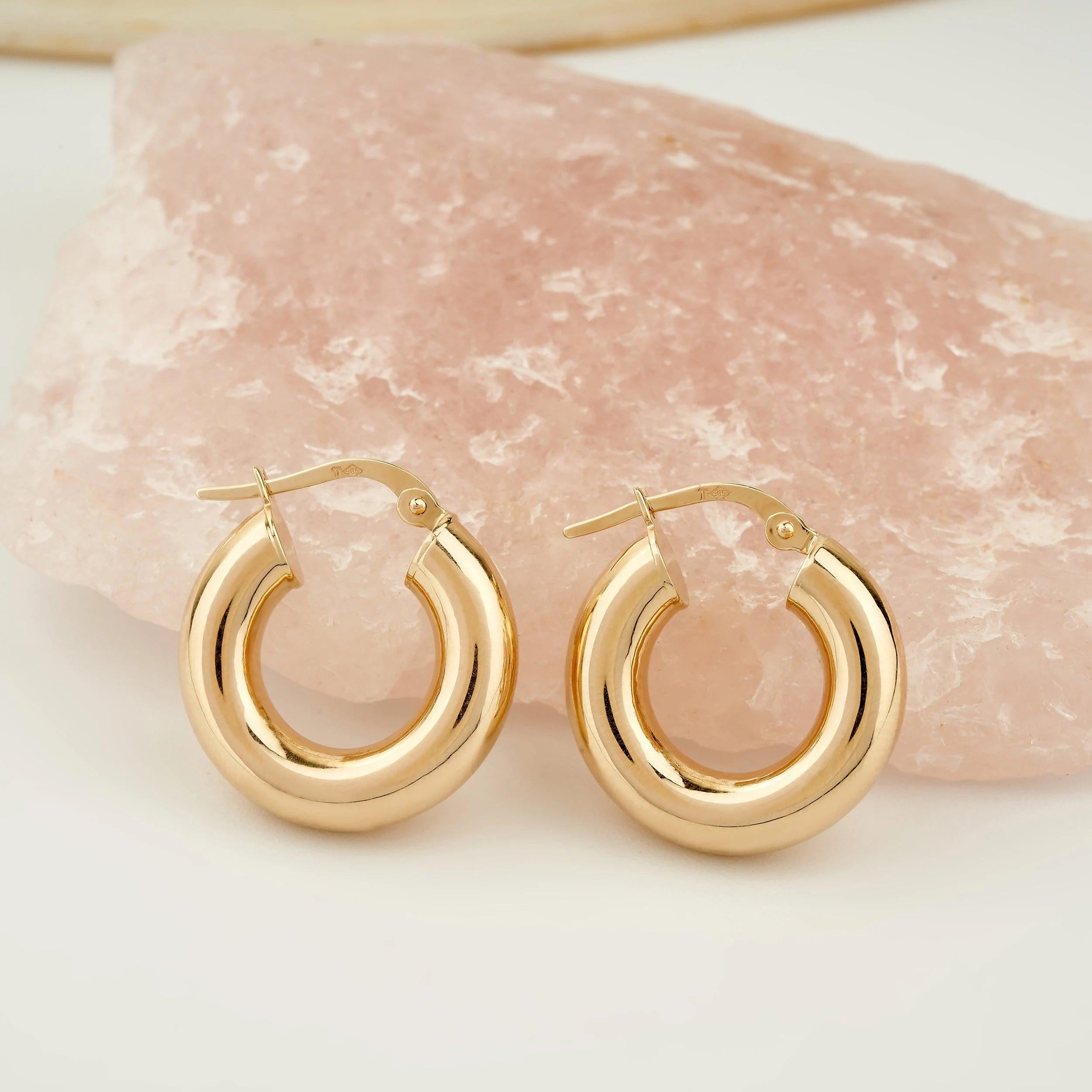 Stunning 14K Solid Gold Chunky Thick Hoop Earrings - Timeless Elegance.