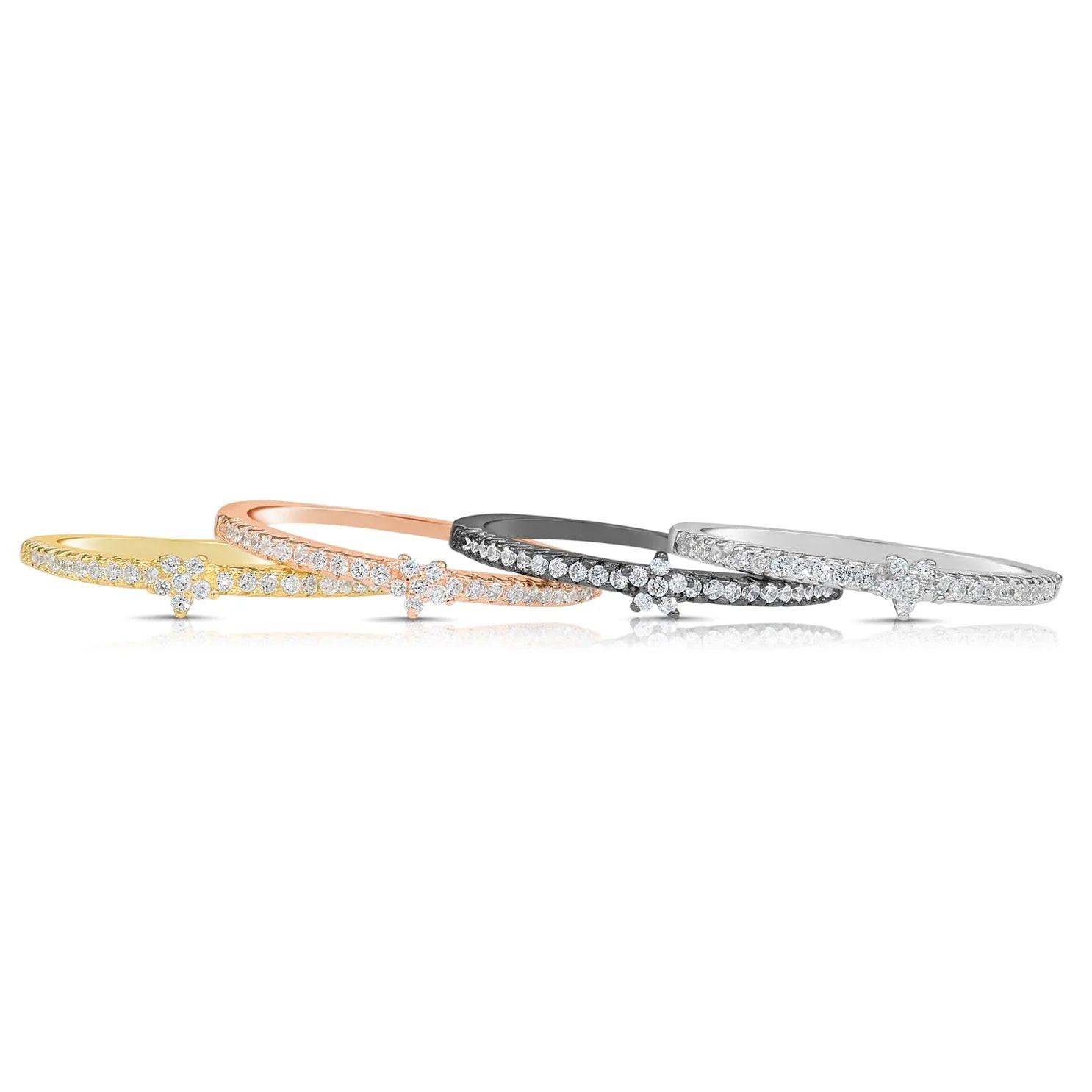 Dainty Sterling Silver Flower Stackable Band Rings Set – Perfect for Birthdays, Anniversaries & Everyday Spring Style.
