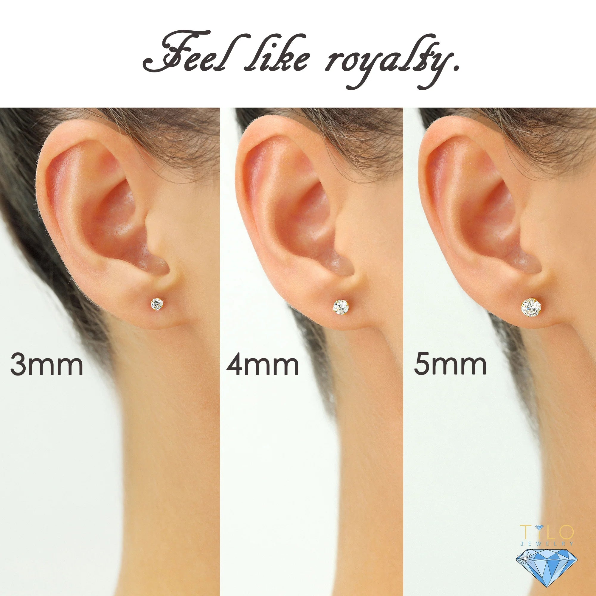 14K Rose Gold Zirconia Solitaire Stud Earrings, Pushback