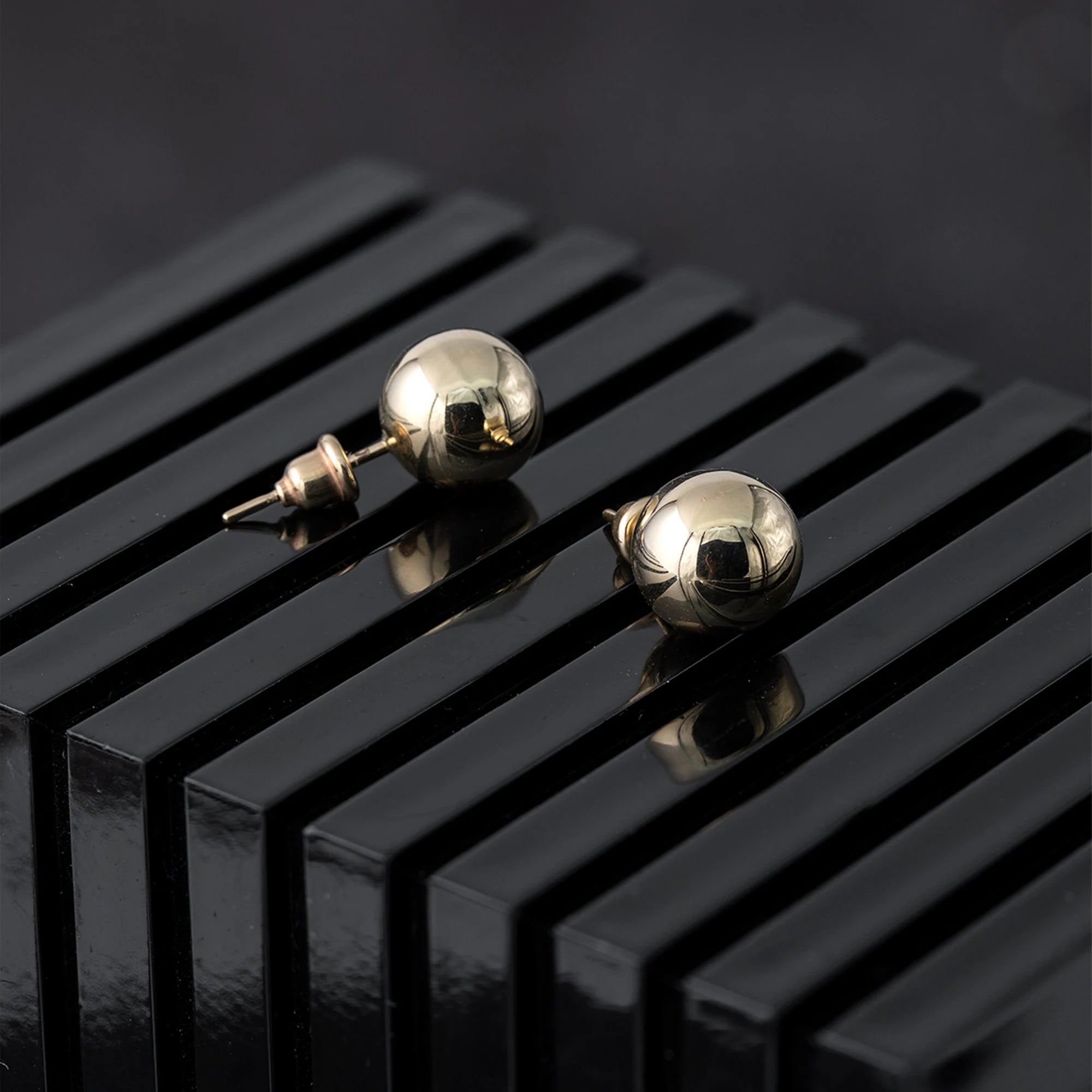 14K Real Gold High Polished Stud Earrings with Push Back Closure | Sizes: 5Mm, 6Mm, 7Mm, 10Mm | High Quality Ball Studs
