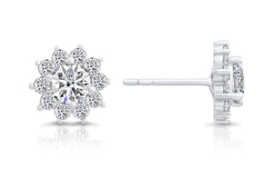 Stunning CZ Sunflower Halo Stud Earrings in Elegant Sterling Silver.