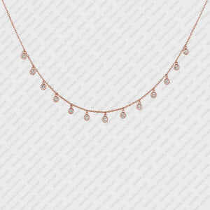 0.75Ct Lab Grown Diamond Brilliant round 13 Drop Bezel with Chain Necklace Solid 14K Gold Moissanite Station Necklace, Handmade Jewelry