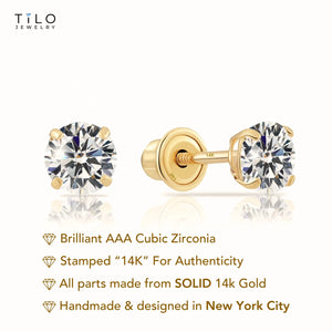 14K Yellow Gold Classic Solitaire Screwback Stud Earrings