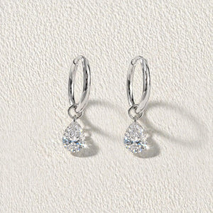 18K Solid Gold Pear Cut Lab Diamond Dangle Huggie Earrings | Minimalist Drop Charm