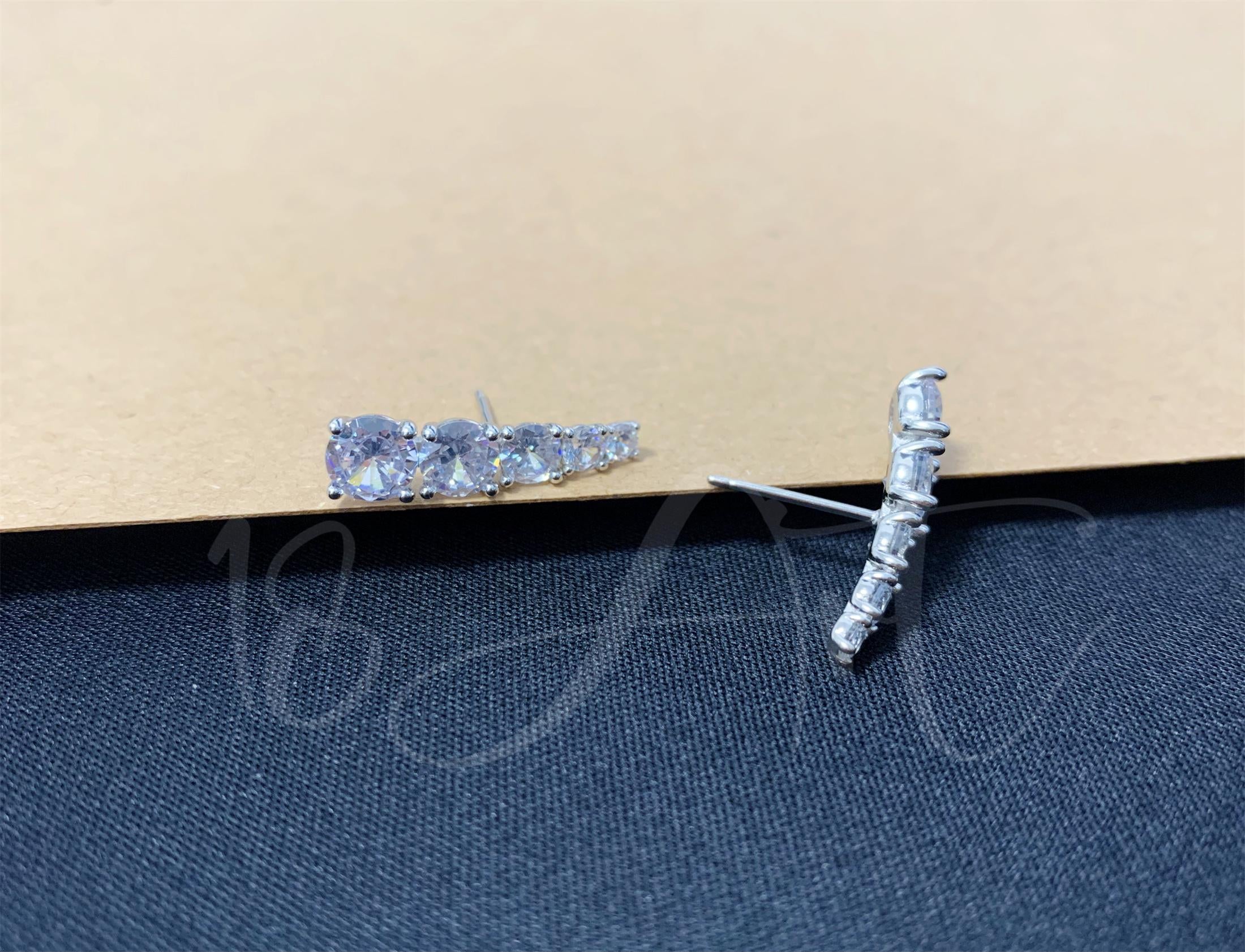 Diamond Ear Crawler,Stud Earrings,Dainty CZ Ear Climber Earrings,Cluster Stud Earring Women,Sterling Silver Bridesmaid Gifts for Her