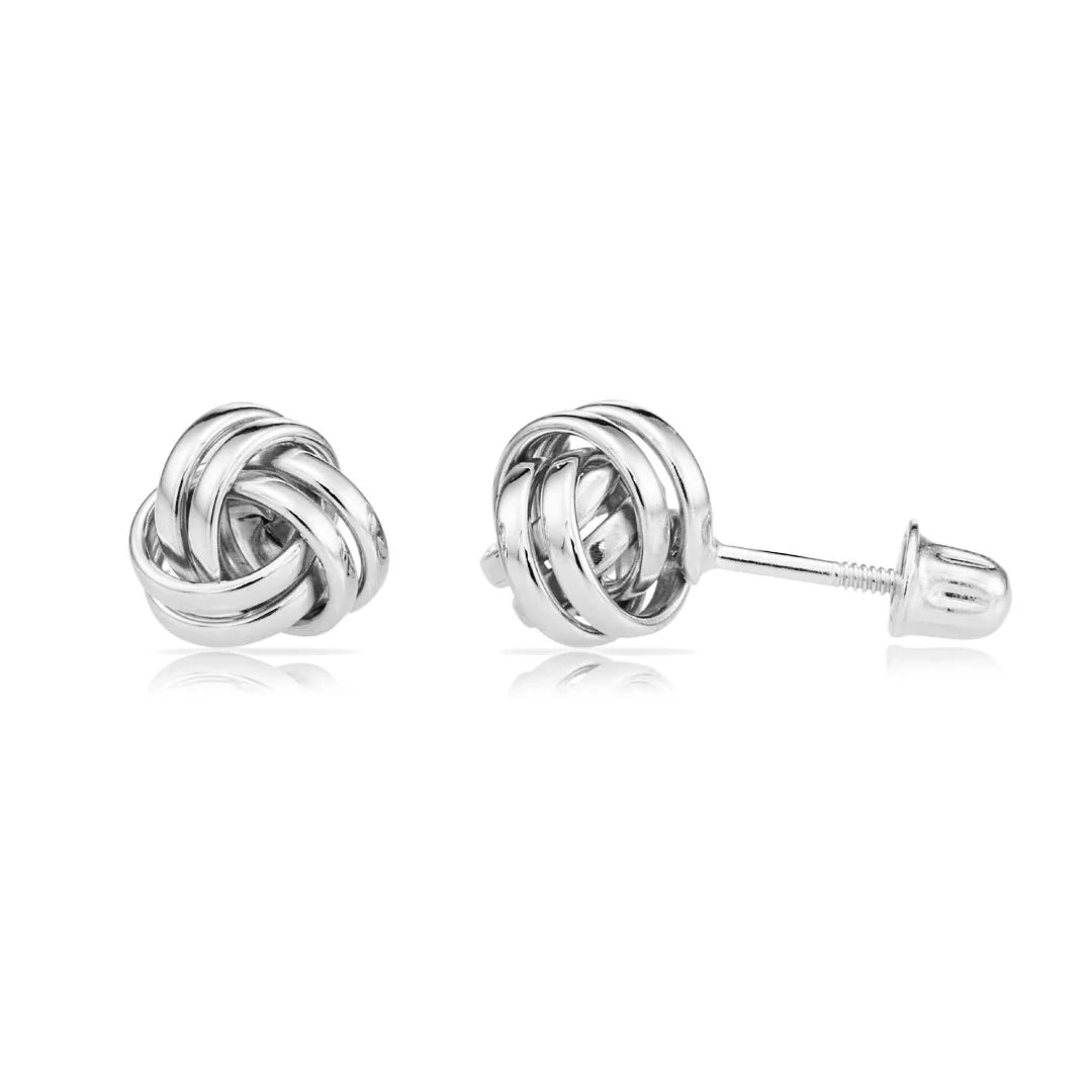 14K Gold Polished Love Knot Stud Earrings with Screwbackings, 7Mm