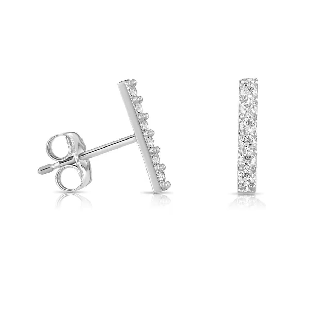 Elegant 14K Solid Gold Minimalist Cubic Zirconia Bar Stud Earrings - Petite and Dainty Design.