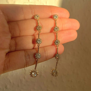 925 Sterling Silver Post Long Tassel Gold and Silver Diamond Dangle Drop Earrings| Gold Silver Tassel Earrings| Bridal Wedding Earrings