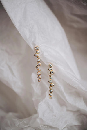 Gold Crystal Drop Wedding Earrings: CZ Diamond Dangle, Sterling Silver "ELEONORA"