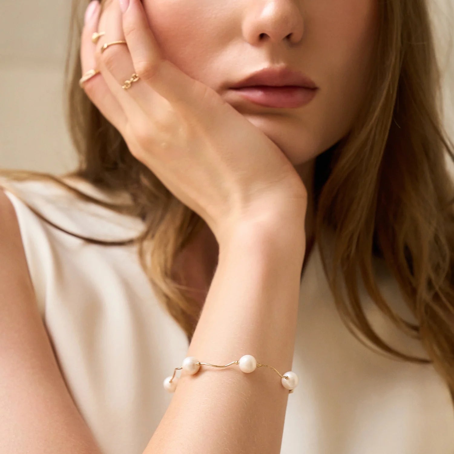 14K Yellow Gold Freshwater Pearl Bracelet, with High Polish Finish