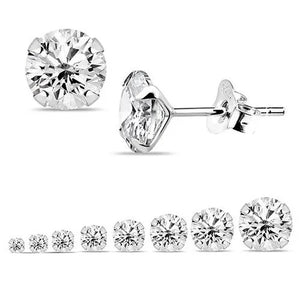 925 Sterling Silver round Clear Earrings Studs Tiny Small Large One Pair