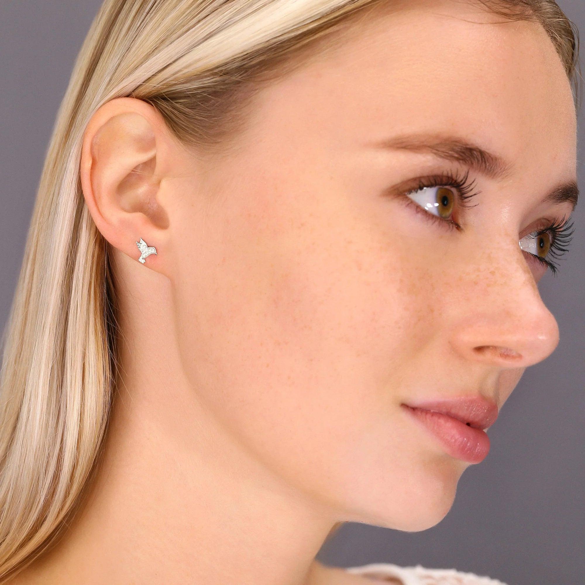 Elegant CZ Bird Stud Earrings in Premium Sterling Silver.