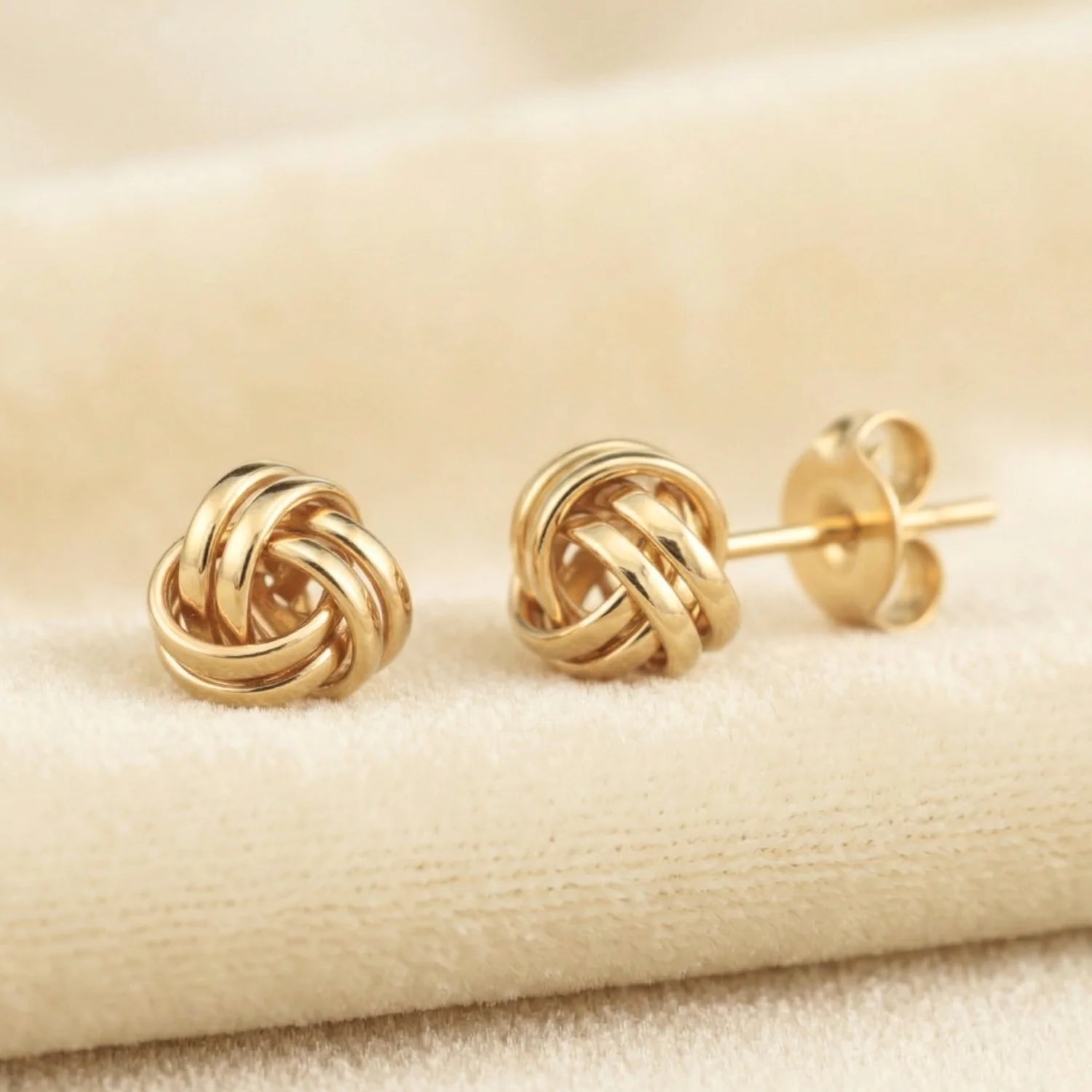 10K Yellow Gold Love Knot Stud Earrings, Pushback