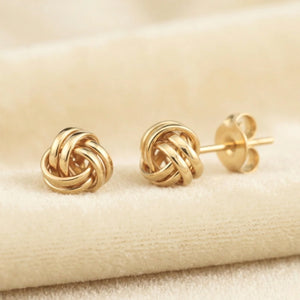 10K Yellow Gold Love Knot Stud Earrings, Pushback