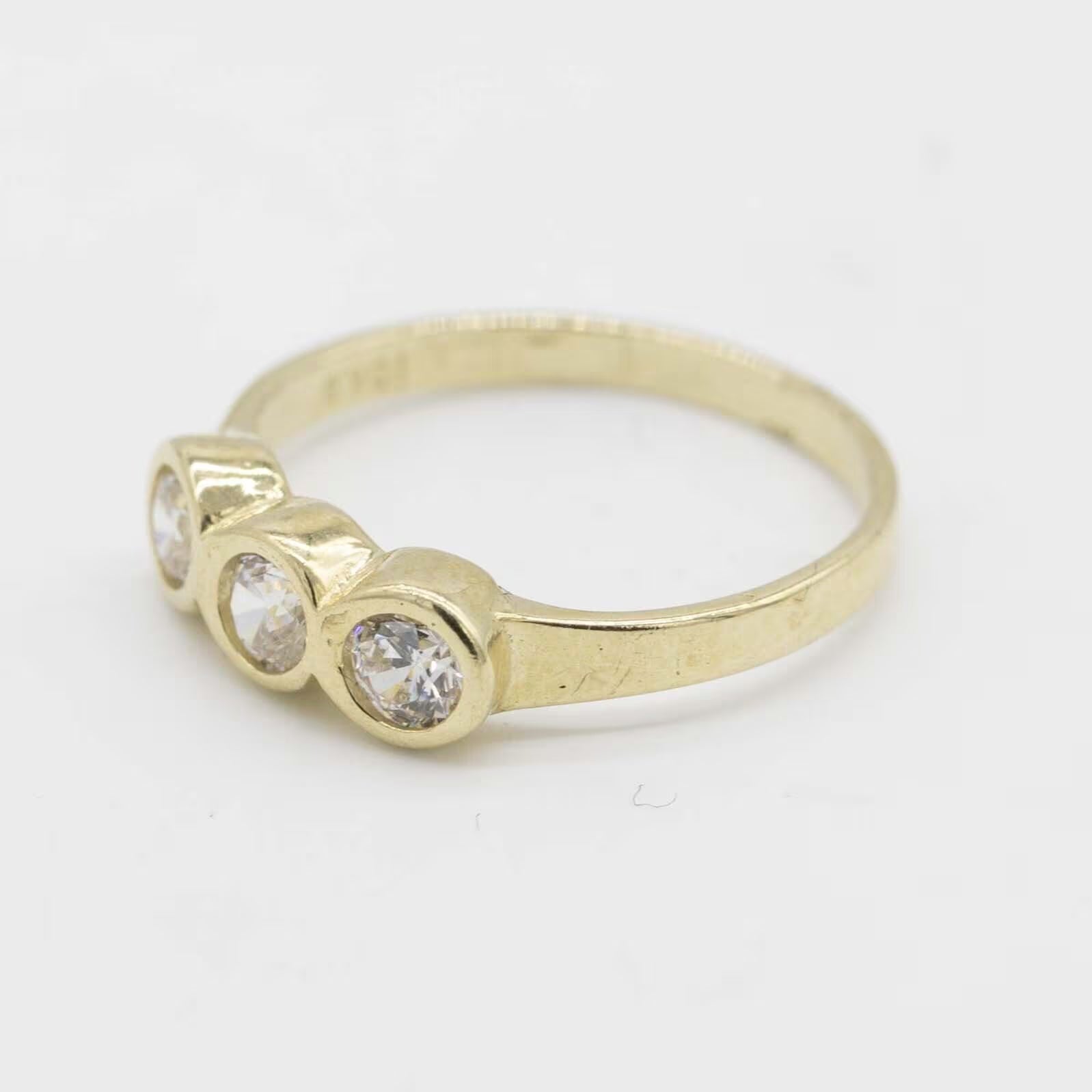 Kids Three-Stone CZ Pinky Ring Real 10K Yellow Gold Size 3