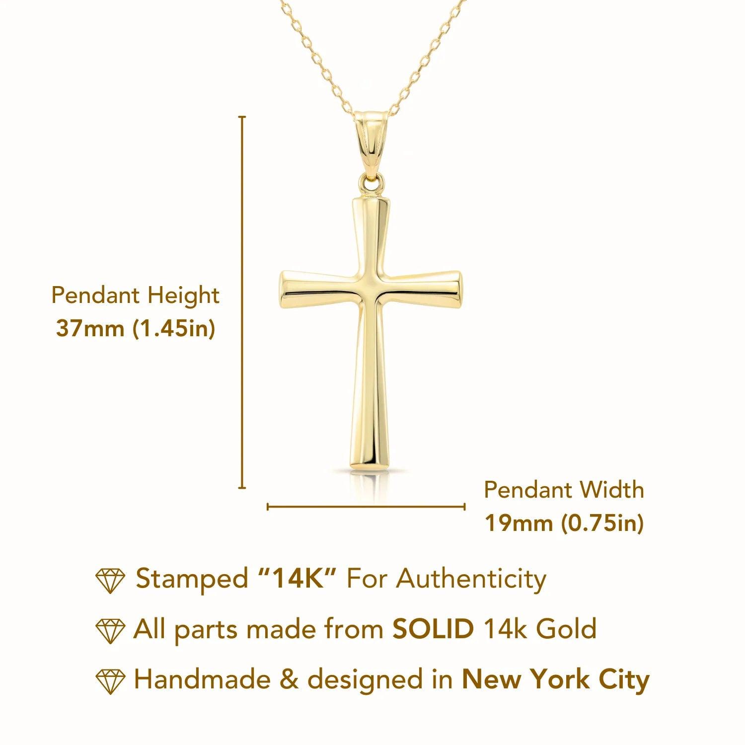 Elegant 14K Gold Classic Cross Pendant Necklace with 18" Cable Chain.