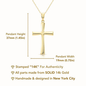Elegant 14K Gold Classic Cross Pendant Necklace with 18" Cable Chain.