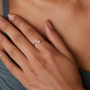 Elegant Silver Crystal Pear Open Ring.