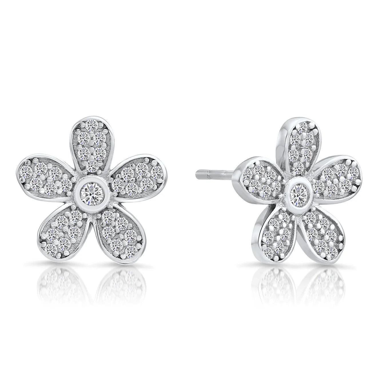 Dazzling CZ Daisy Flower Stud Earrings in Elegant Sterling Silver.
