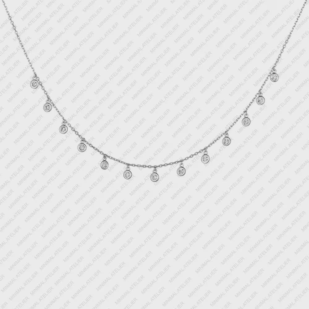 0.75Ct Lab Grown Diamond Brilliant round 13 Drop Bezel with Chain Necklace Solid 14K Gold Moissanite Station Necklace, Handmade Jewelry