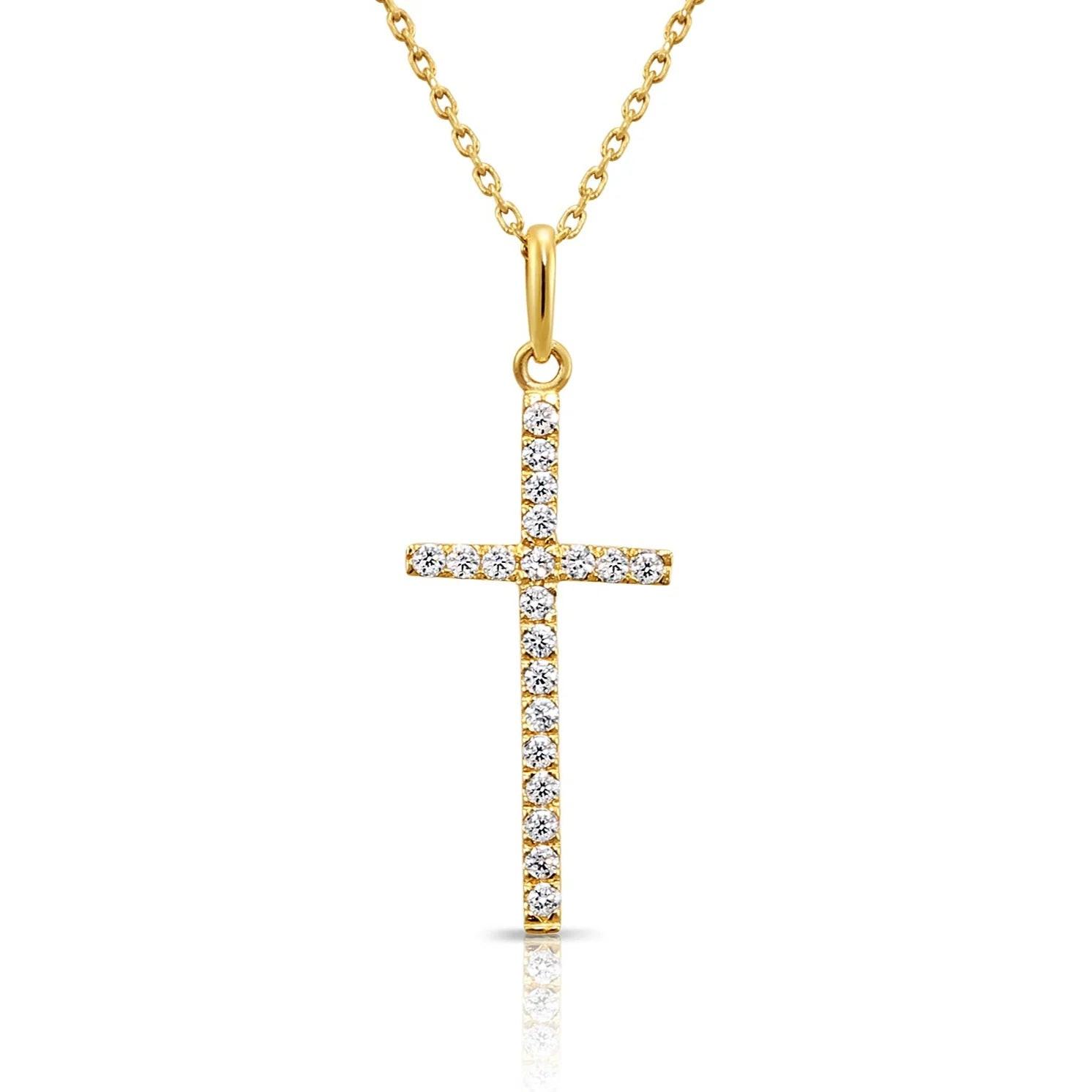 Stunning 14K Yellow Gold Cross Pendant Necklace with 18" Cable Chain.
