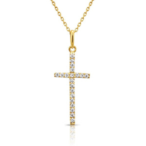 Stunning 14K Yellow Gold Cross Pendant Necklace with 18" Cable Chain.