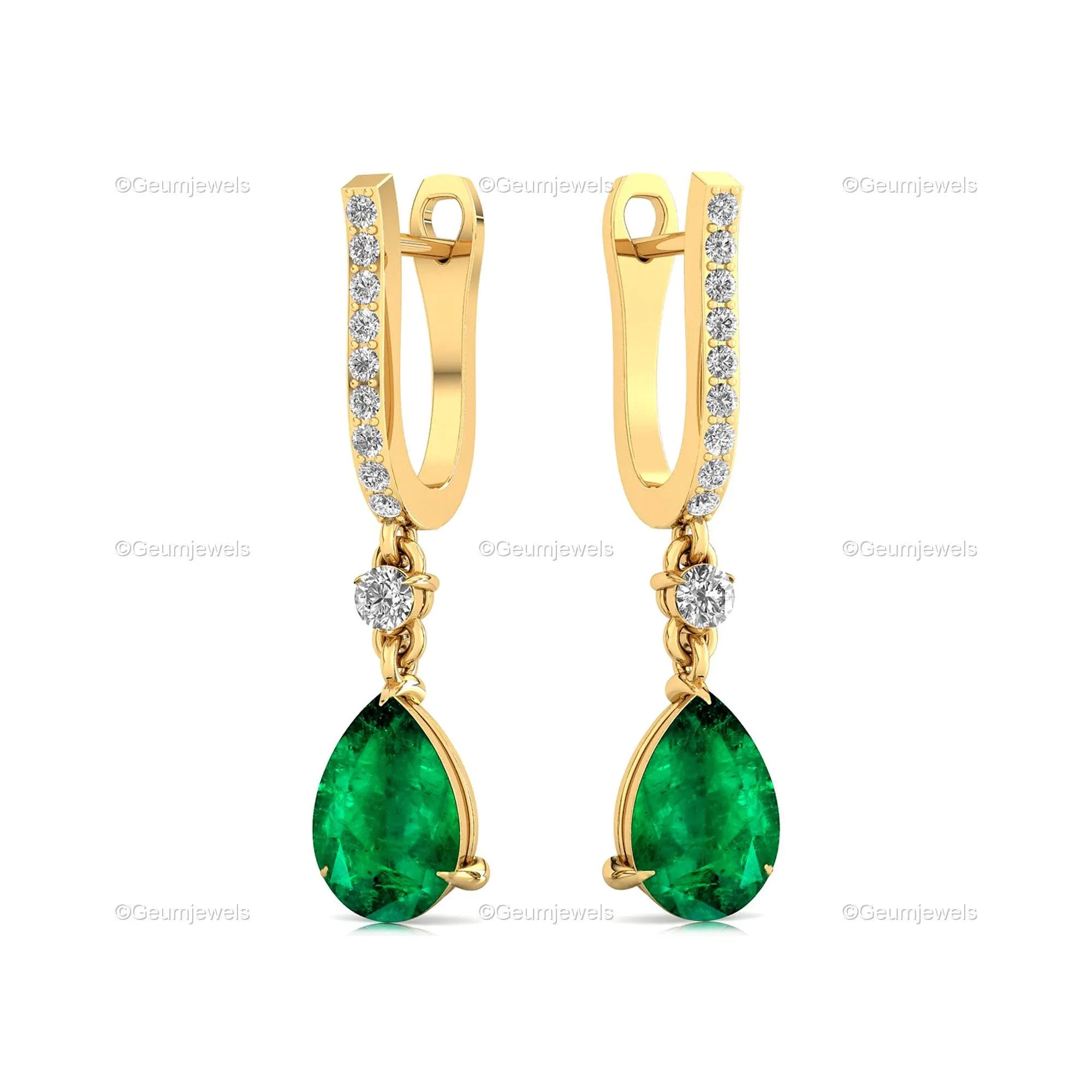 Birthstone Emerald Diamond Earrings, Dangle Emerald Drops, May Birthstone Bridal Earrings