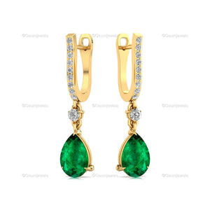 Birthstone Emerald Diamond Earrings, Dangle Emerald Drops, May Birthstone Bridal Earrings
