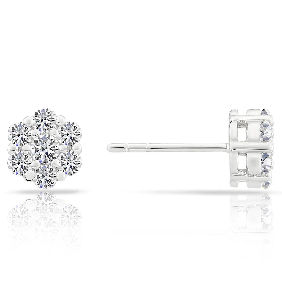 Dazzling CZ Tiny Flower Halo Sterling Silver Stud Earrings.