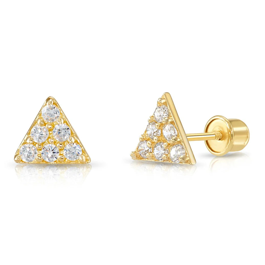 14K Gold Triangle Stud Earrings with Sparkling Cubic Zirconia