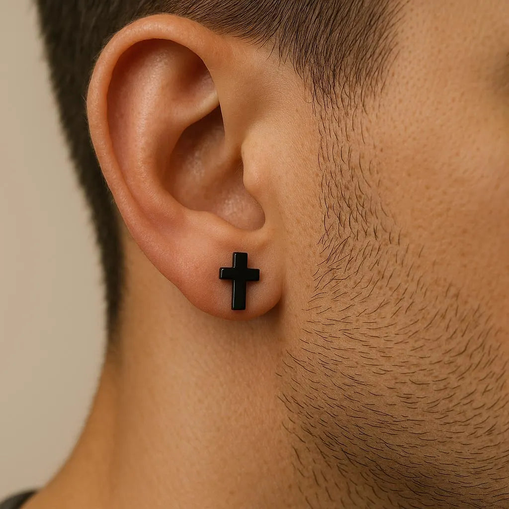 Cross Stud Surgical Steel Earrings Black, Silver & Gold