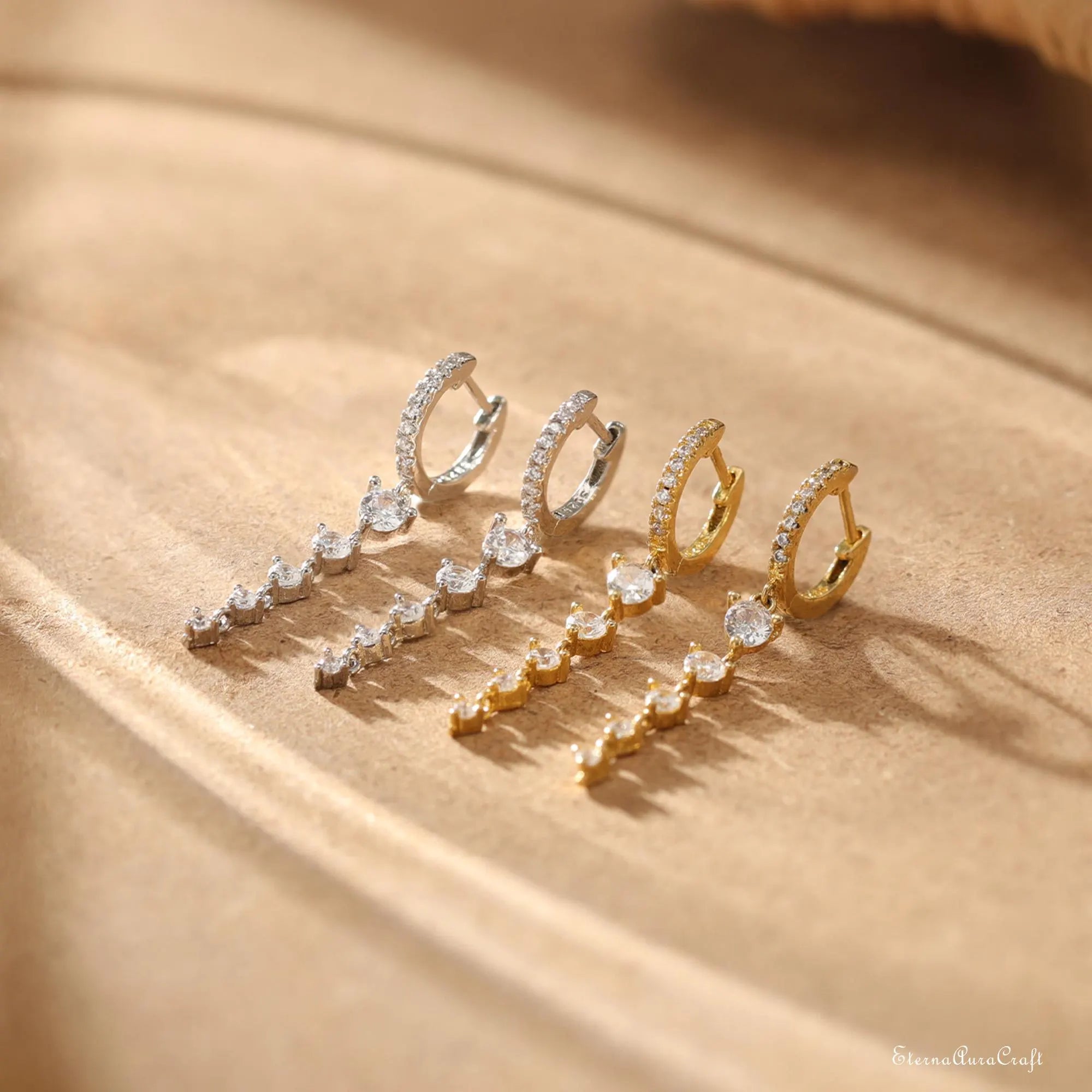 Dainty Diamond Dangle Earrings, Diamond Hoop Huggie Earrings, Drop Earrings for Bride, Wedding Jewellery, Bridesmaid Gifts,Mom Gifts for Her
