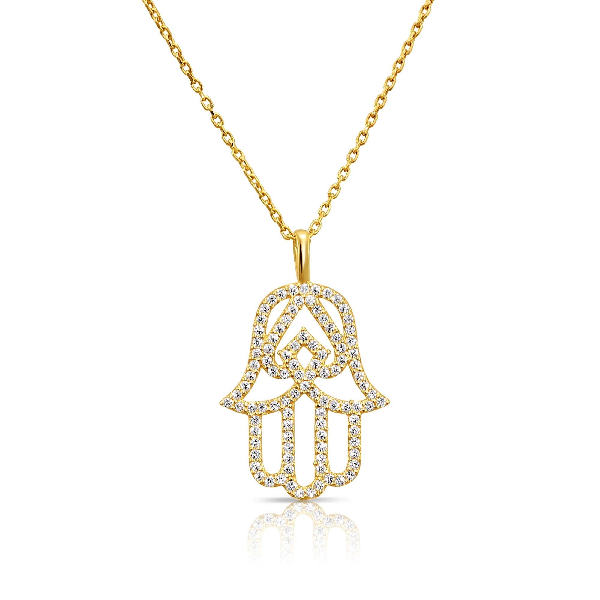 Elegant 14K Yellow Gold Hamsa Pendant Necklace with 18" Cable Chain.