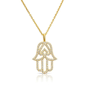 Elegant 14K Yellow Gold Hamsa Pendant Necklace with 18" Cable Chain.
