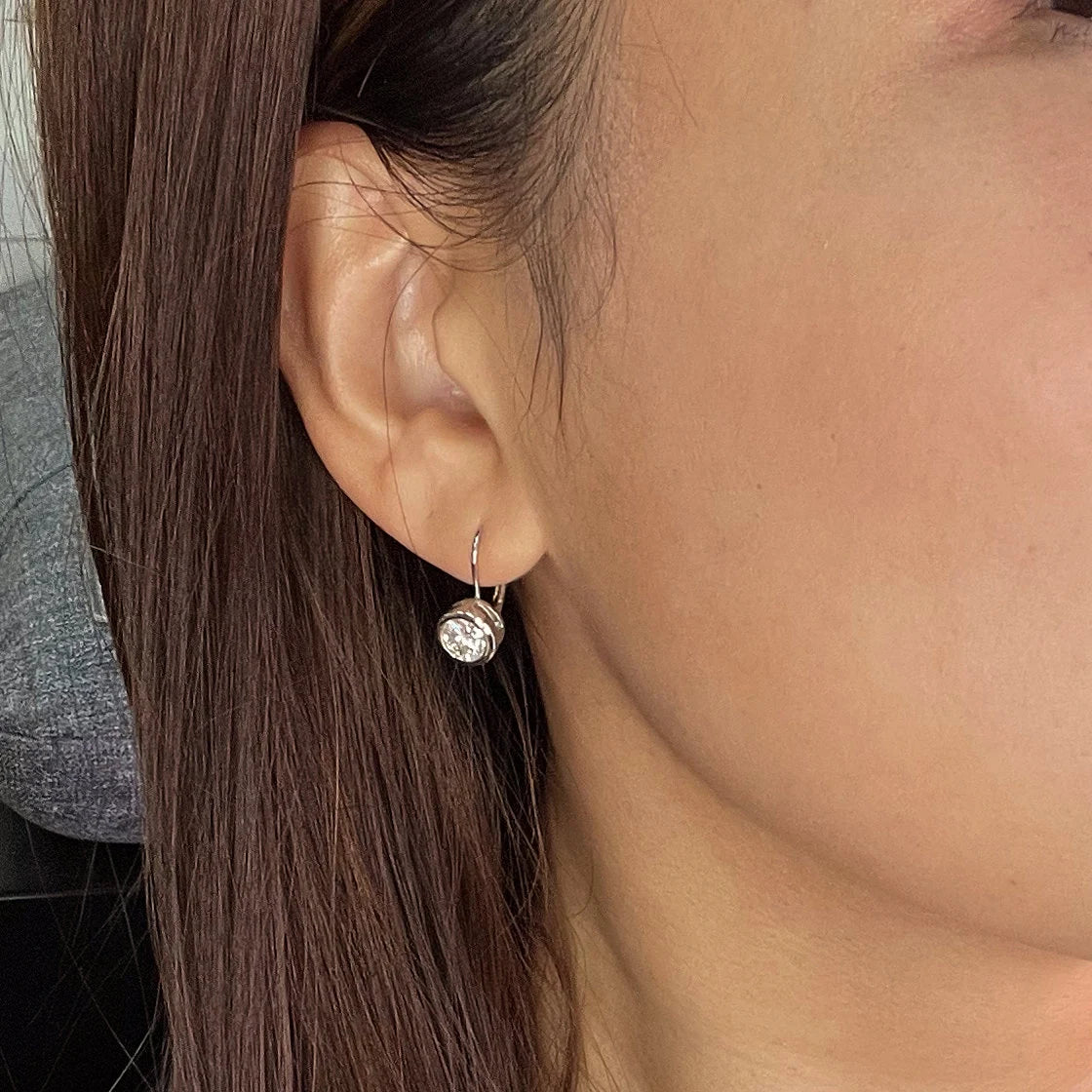 Moissanite Bezel Set Dangle Earrings, 925 Sterling Silver