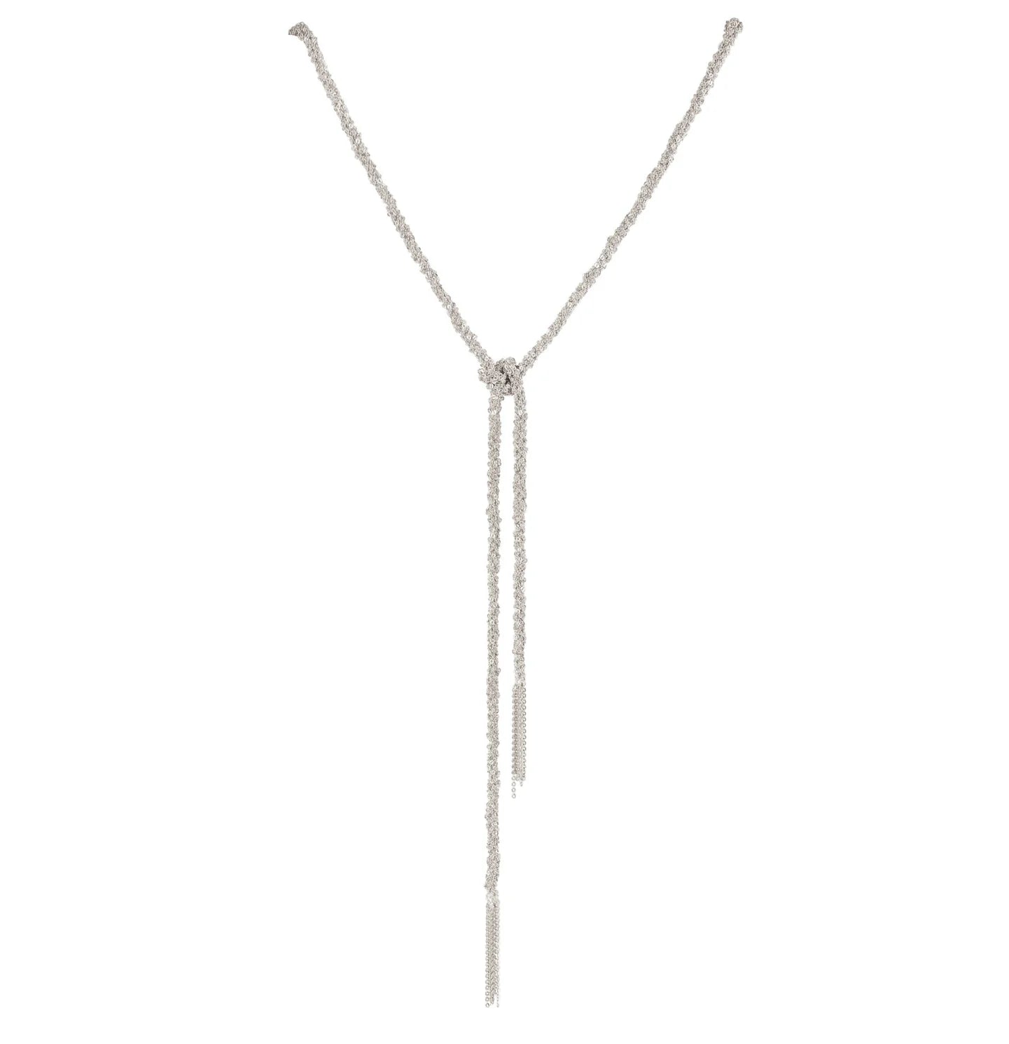 SILVER WOVEN THREAD LARIAT KNOT NECKLACE