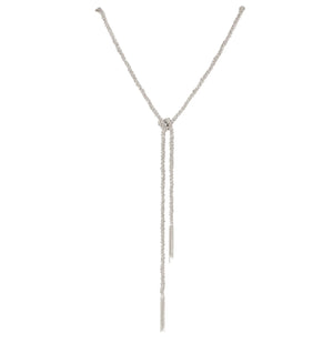 SILVER WOVEN THREAD LARIAT KNOT NECKLACE
