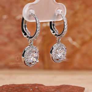 Round Diamond Dangle and Drop Earrings for Women, 1 to 2 Ct Lab Grown Diamond Earrings, Gifts for Women, Halo Diamond Earrings, Gift for Her