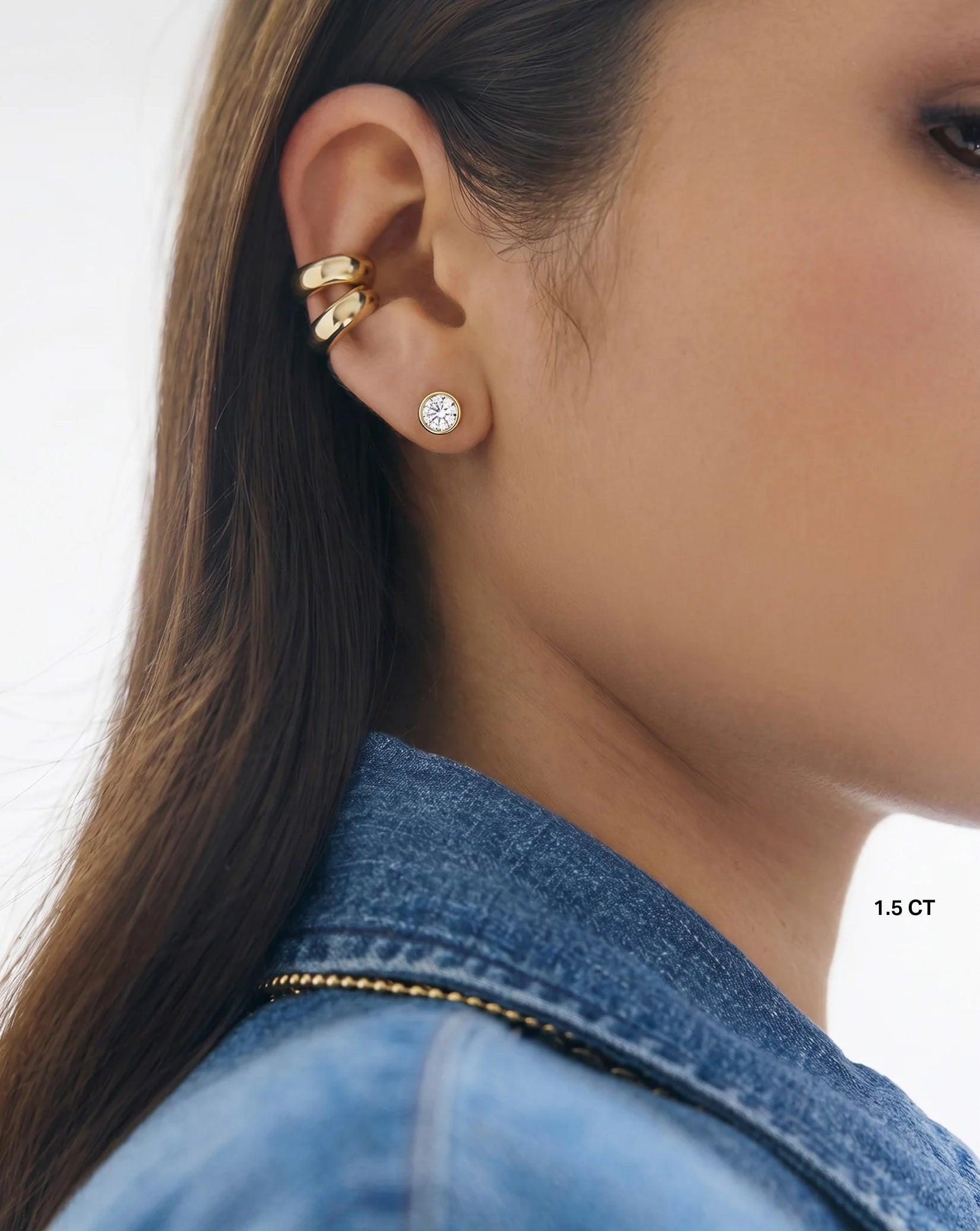 Exquisite Bezel-Set Round Lab Diamond Stud Earrings.
