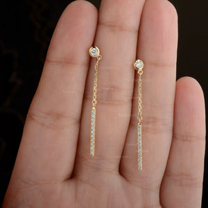 14K Yellow Gold Diamond Bar Drop Earrings: Minimalist Fine Jewelry