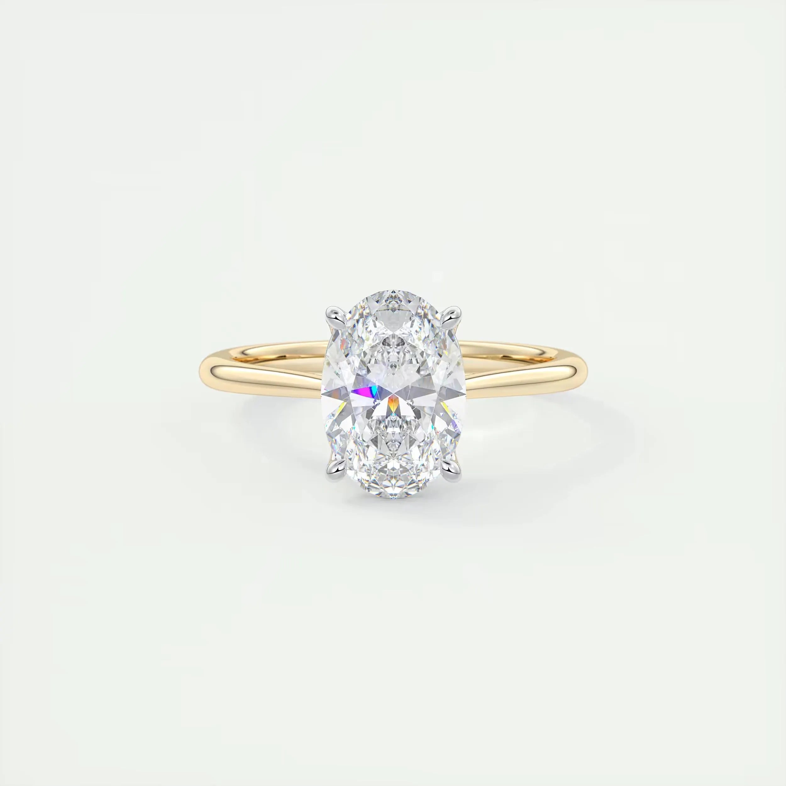 2.00 Oval Cut Lab Grown Diamond Solitaire Ring, 14K Solid Gold Two Tone Flower Engagement Ring, Wedding Ring, Bridal Ring, Anniversary Gift.