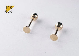 14K Solid Gold Thin Circle Earrings - 3mm & 4mm Piercing with Screw Ball Ends, Available in 4mm, 6mm & 8mm Post Barbell.