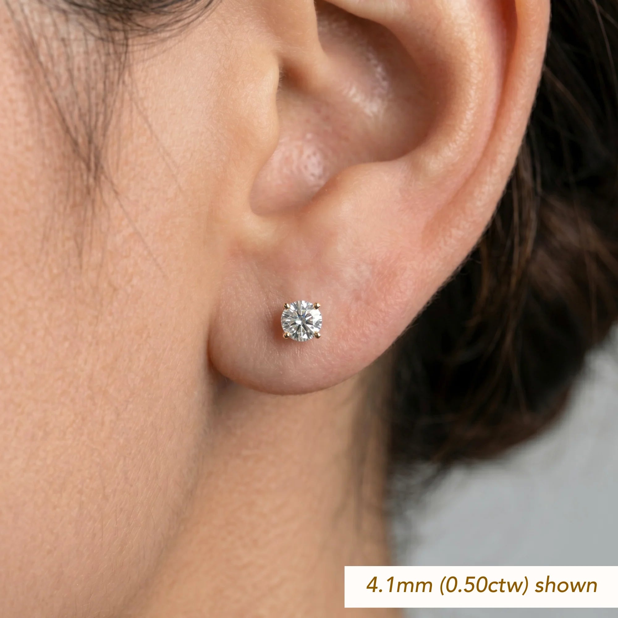 14K Yellow Gold round Brilliant-Cut Lab Diamond Stud Earrings, Screwback