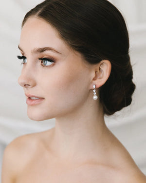 CZ Pearl Wedding Earrings • Pearl Bridal Earrings • Pearl Drop Earrings • Wedding Earrings • Pearl Dangle Earrings • Bridal Earrings • 4443