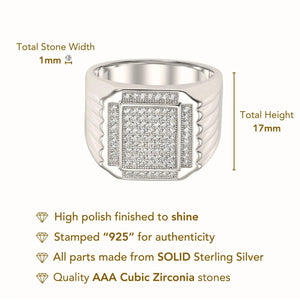 Bold 925 Sterling Silver Pave Square Signet Pinky Ring – Perfect Luxurious Gift for Anniversaries & Everyday Elegance.