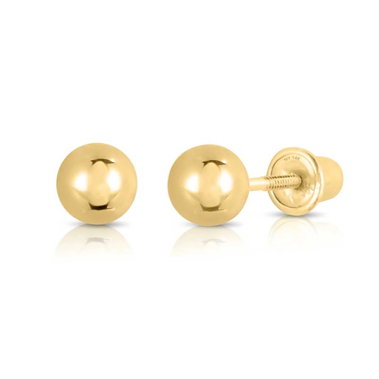 14K Yellow Gold Classic Ball Stud Earrings with Screwbacks (Unisex)
