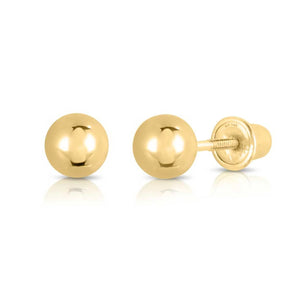 14K Yellow Gold Classic Ball Stud Earrings with Screwbacks (Unisex)