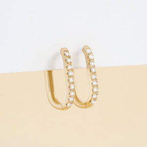 14K Gold Diamond Huggie Earrings, Micro Pave U-Hoop